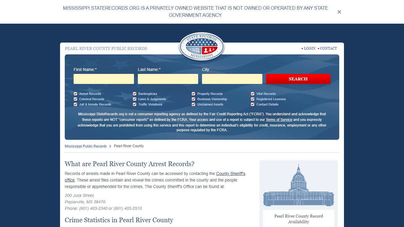 Pearl River County Arrest, Court, and Public Records | StateRecords.org